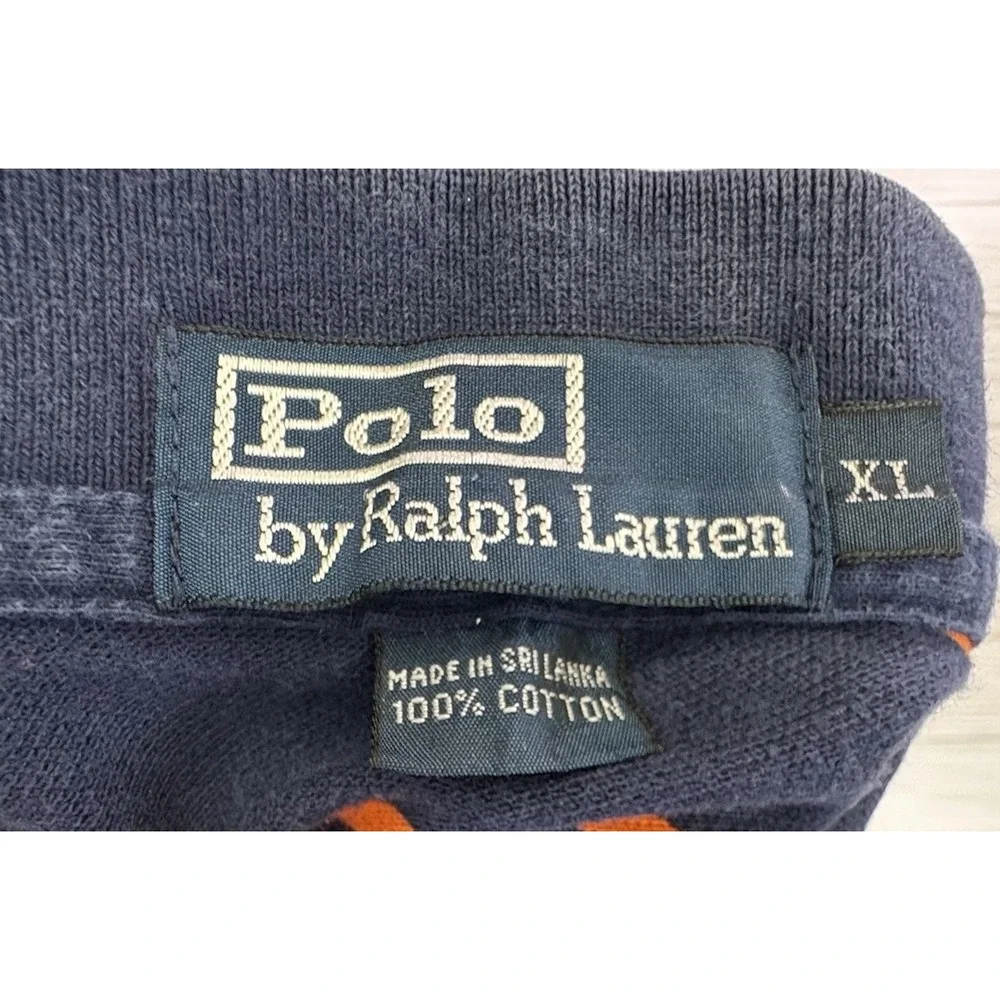 POLO RALPH LAUREN Men's Navy/Orange Stripe Golf Logo Polo Shirt Size XL‎